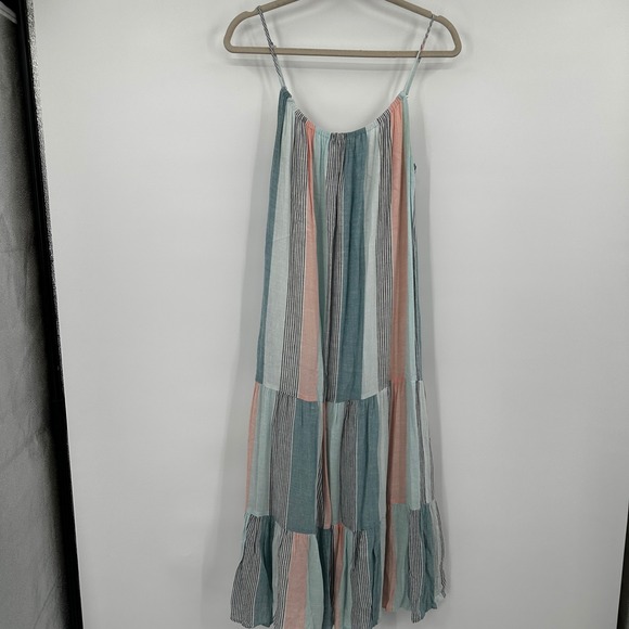 Rails Dresses & Skirts - Rails Adora Highland Stripe Tiered Linen Blend Maxi Dress Medium Coral Teal Boho